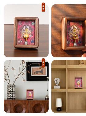 藏式唐卡财神小相框摆件装裱桌面客厅玄关装饰画摆台乔迁开业礼物