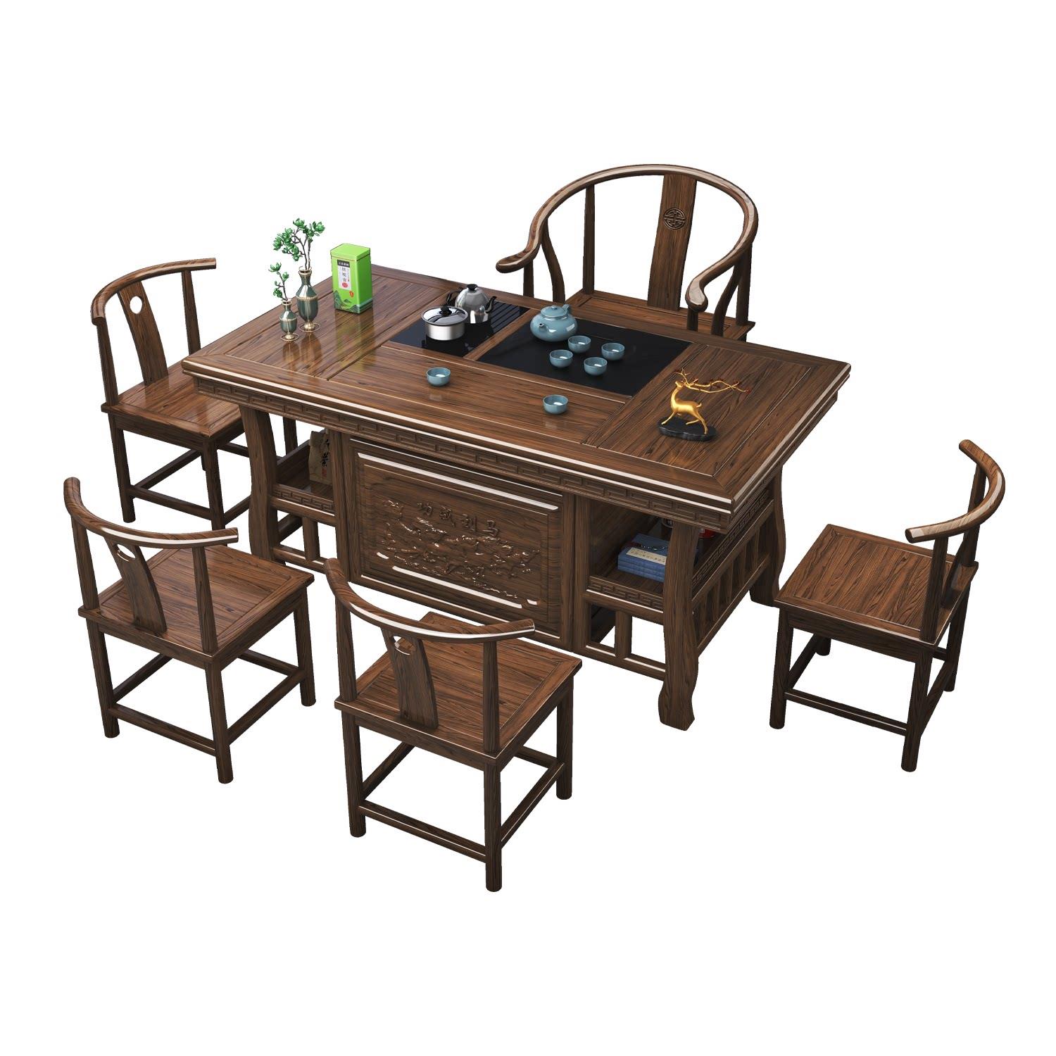 New Chinese-style solid wood tea table and chair combination small apartment tea brewing tea table and water boiling tea table tea set set