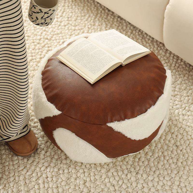 Leather pouf American tatami cushion oil wax leather sofa living room carpet bay window lazy sofa balcony futon