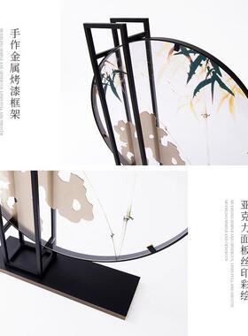 新中式工艺品水墨件家纹理亚QS0348克桌力摆样板间客厅面玄关软装