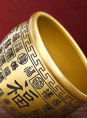 百福铜缸黄铜米缸摆件家居客厅装饰品招聚纯财特大号存钱罐聚宝盆