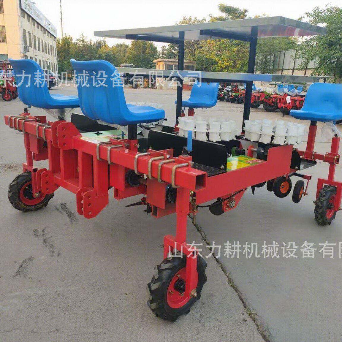 Diesel tractor-pulled pepper, tomato, lettuce and cabbage transplanting machine, rotary tillage, ridging, drip irrigation and film covering
