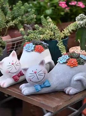 可爱北欧动物创意花园摆件大号花盆睡猫花缸卡通庭院阳台落地装饰