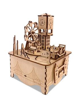 创意音乐盒diy手工拼图立体转八音盒拼装模型旋桌面摆件节日礼物