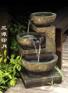 2025新款太阳能不插电循环流水中式软装庭院装饰摆件花园景观陶罐