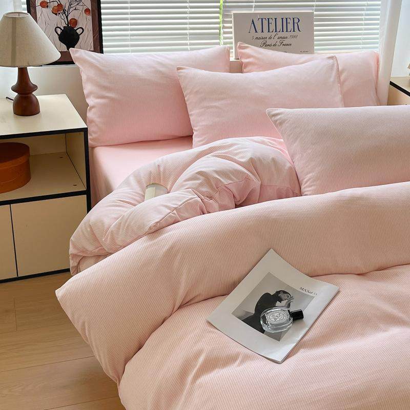 欧式简约条纹无印风离子面料三件套六件套学生宿舍租房床品全套件,淘宝优惠券,粉丝福利购,淘宝优惠卷