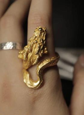 国潮游龙戒指本命年生肖龙手工雕刻高级复古国风食指环送男友礼物