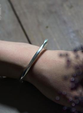 高档非鱼之手工银心环 手原家创复古简约个性民族实风饰品手镯男