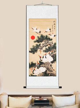 已装裱松鹤延年中堂字画 祝寿国画手写对联组合 山东产三联幅松鹤