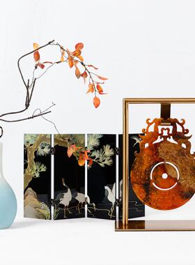 新中式玉璧岫玉摆件样板间书房展示柜陈列摆设售楼处现代软装饰品