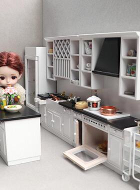 1:12娃娃屋dollhouse迷你家具现厨房微场景白色厨房柜子三件套