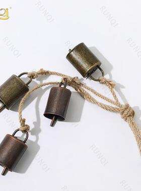 欧美复古铁艺做旧款金属牛铃麻绳铃铛家居装饰挂件声音清脆装饰品