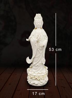 正品普山青瓷南海观音佛像陀家用供奉摆件白音瓷坐莲观世摆菩萨汽