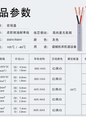日标耐寒线3*0.3/0.5/0.75/1平方机床耐弯折灰色RVV高柔耐油电缆