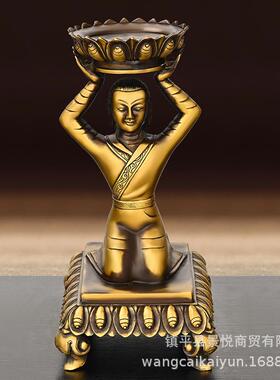 铜烛台摆件纯铜侍女烛台佛前供灯侍女灯座蜡台