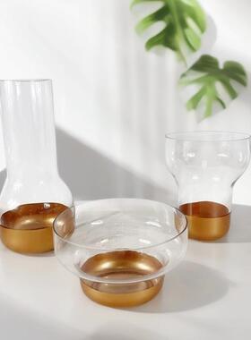 电镀金色玻璃花瓶果盘家用客厅茶几高档轻奢软装饰品