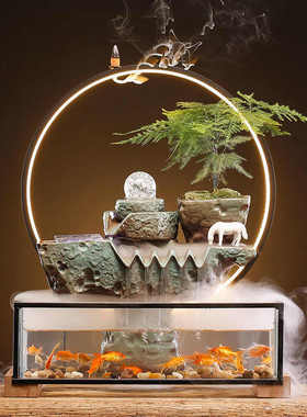 不用电的鱼缸水循环循环流水器生财客厅创意小型桌面景观开业礼品