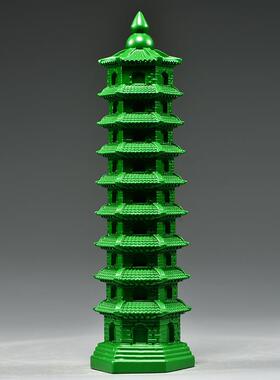 绿色木雕刻9层文昌塔摆件实木头九层文昌塔家居客厅办公室装饰品