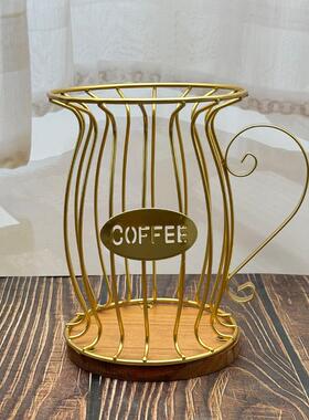 厂家直销创意铁木制品咖啡伴侣收纳架子杯子形状摆台收纳篮
