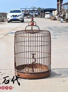 民俗怀旧老物件鸟笼80年代老式圆形鸟笼竹节百灵鸟龙装饰手工摆件