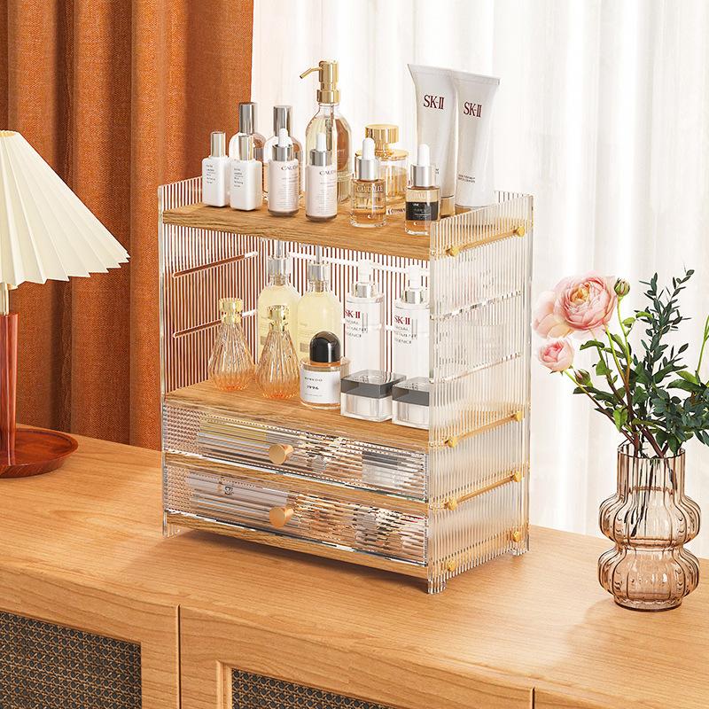 轻奢亚克力口红化妆品一体收纳盒桌面香水梳妆台护肤品置物架分格 - 图0