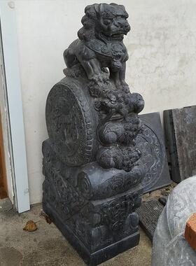 庭院门口摆饰仿古青石石雕抱鼓做旧青石貔貅抱鼓石