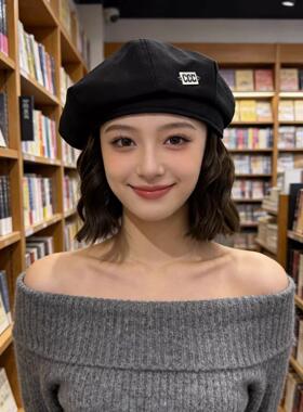 化疗帽子女款2026新款英伦风贝雷帽子假发可拆女短卷发新款ins韩