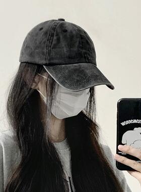 日本软顶棒球帽女春秋季2026新款灰色水洗做旧牛仔宽檐显脸小鸭舌