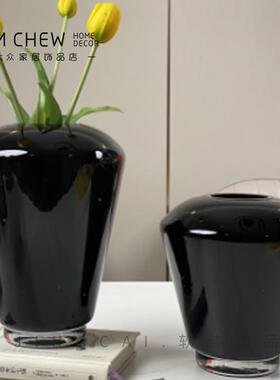轻奢北欧黑色玻璃花瓶加厚水培插花样板间样品屋展示中心客厅餐桌