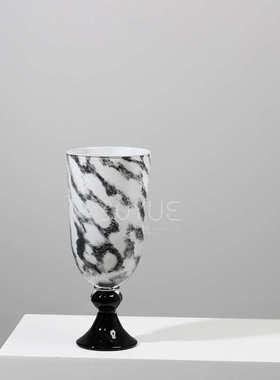 高级感欧式复古大口径水墨花纹质地高脚中古风设计感艺术琉璃花瓶