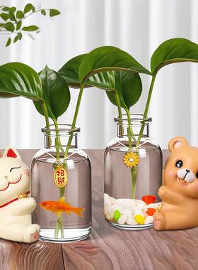 招财猫水培创意礼品办公室水养绿萝花瓶器可爱新中式茶桌插花摆设