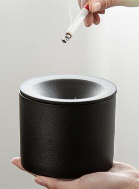 陶瓷烟灰缸带盖防风防飞灰创意个性潮流家用客厅办公室大烟缸定制