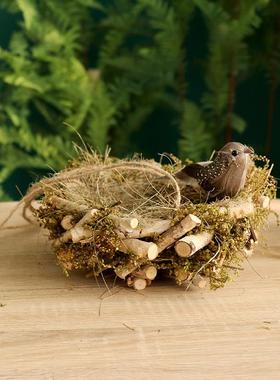 天然手工鸟巢白桦庭院装饰花园室内园林景观吊坠道具装饰品