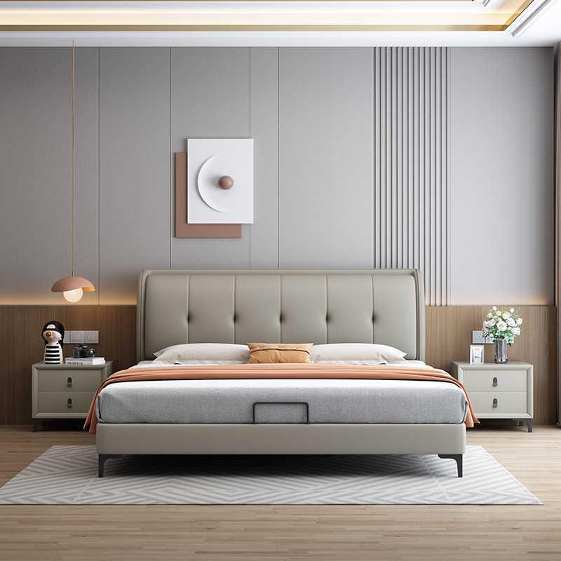 2025 new light luxury leather bed main room 592# high-end atmospheric double 1. Miyi minimalist soft cloth sleeping art