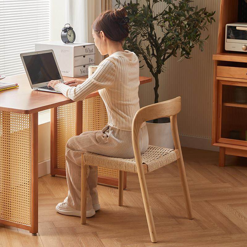 编绳餐椅实木组合北欧风格简约家用餐厅椅子靠背椅书房小户型舒适,淘宝优惠券,粉丝福利购,淘宝优惠卷