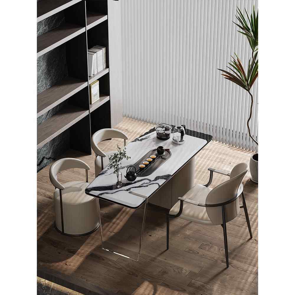 正品意茶桌极轻简奢现高级感奶油式风泡茶桌亚克代力大理石茶台椅 - 图3