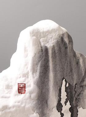 新中式创意陶瓷假山摆件书房茶室水墨画装饰品样板房设计师款软装