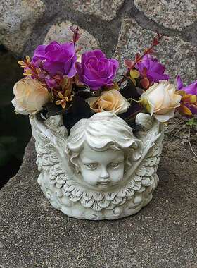 跨境户外庭院园林树脂工艺品摆件天使花缸多肉装饰品欧式创意雕塑