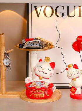 招猫喜庆托盘qpmj摆件入户玄钥匙财收乔纳迁新居礼物鞋柜关置物架