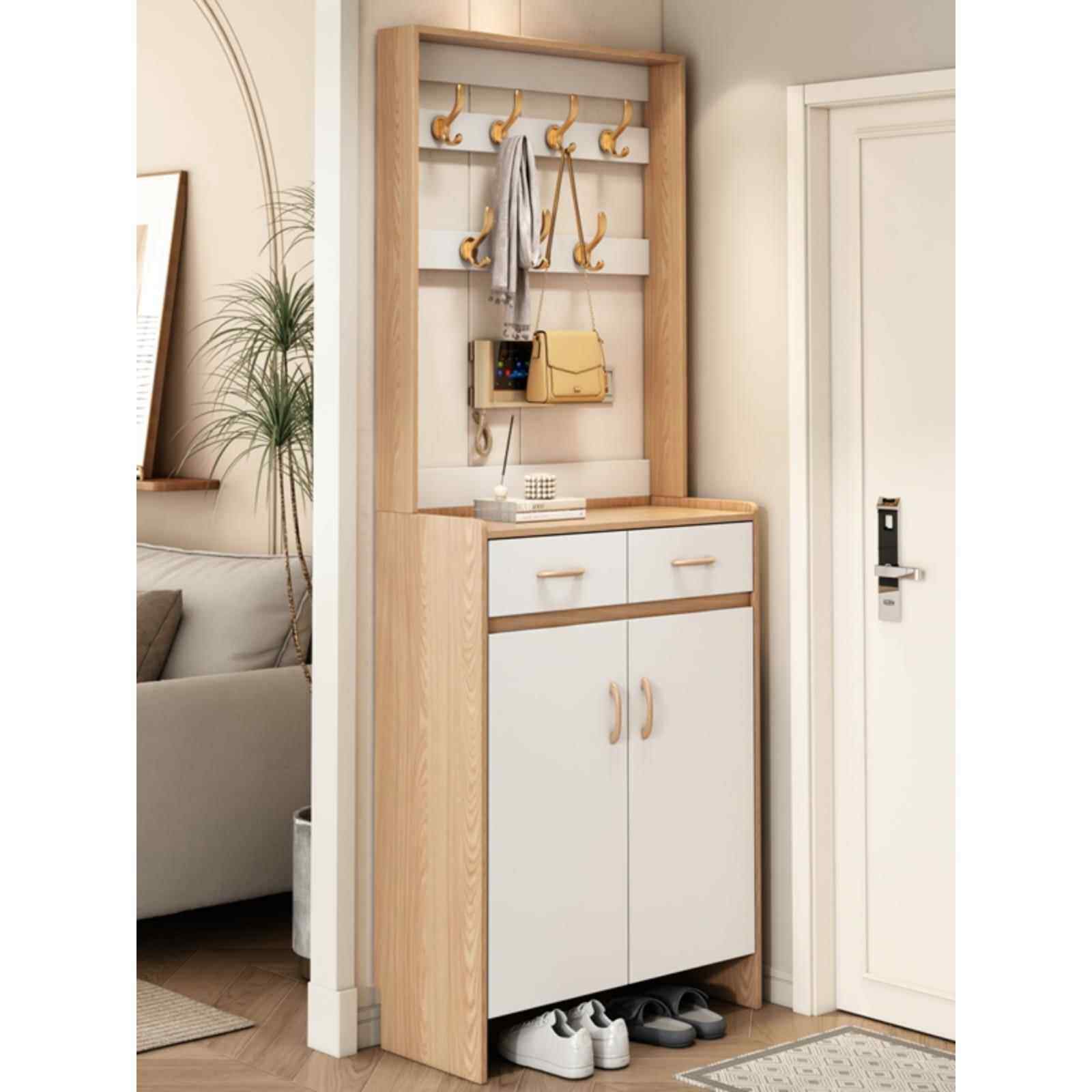 北欧超薄翻斗鞋柜带挂衣架门厅柜家用门口进门鞋架省空间收纳简约,淘宝优惠券,粉丝福利购,淘宝优惠卷