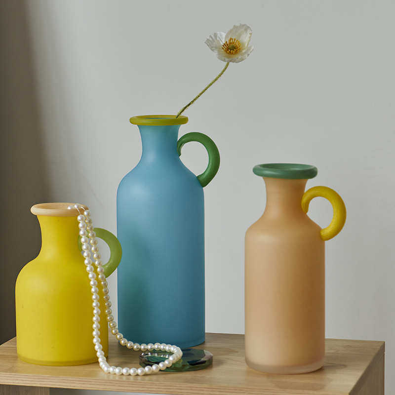 多巴胺色系ins餐桌摆件居家软装酒店样板间装饰哑光单耳玻璃花瓶,淘宝优惠券,粉丝福利购,淘宝优惠卷