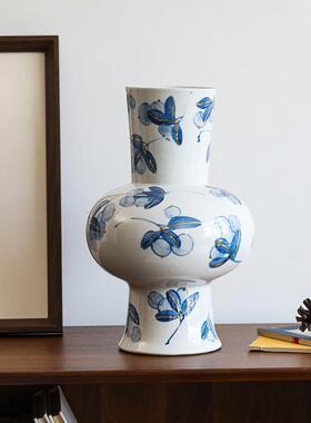 樱桃花鎏金灯笼陶瓷花瓶复古中式青花瓷摆件轻奢高级感客厅大号花
