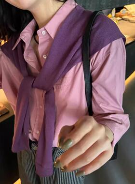 披肩紫色针织小女外搭新款配衬衫显白秋冬季薄款护颈搭肩时0915k