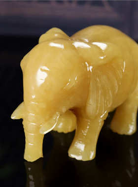 天然米黄玉大象摆件一对客厅玄关办公室玉石吸水象动物家居装饰品