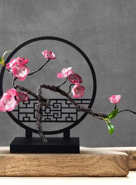 小屏风桌面摆件中国风彷真花梅花酒架古风摆件腊梅插花高档次客厅