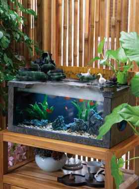 高档匠心坊中式景观桌流摆件循环水水客厅鱼造景茶缸台办面公室装