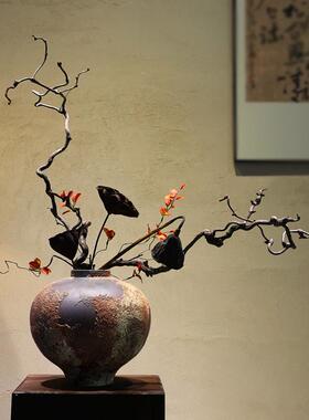 干花客厅民插玄关宿陶瓷风寂侘摆件茶室中式粗桌面新花瓶复古禅意