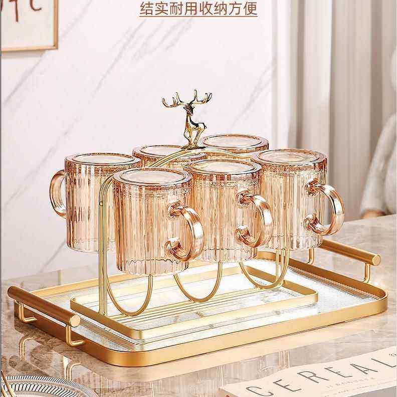 轻竖纹玻璃杯套装家奢用耐高温水杯客厅待客茶杯家庭喝水杯子杯架,淘宝优惠券,粉丝福利购,淘宝优惠卷