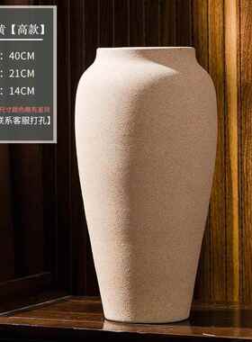 新款手工磨砂花大陶罐复古粗陶瓷感花瓶摆陶件客厅酒店高级插装饰