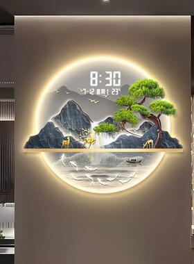 圆形数显钟入户玄关装饰画轻奢2025时钟走廊发光壁画客厅钟表挂画